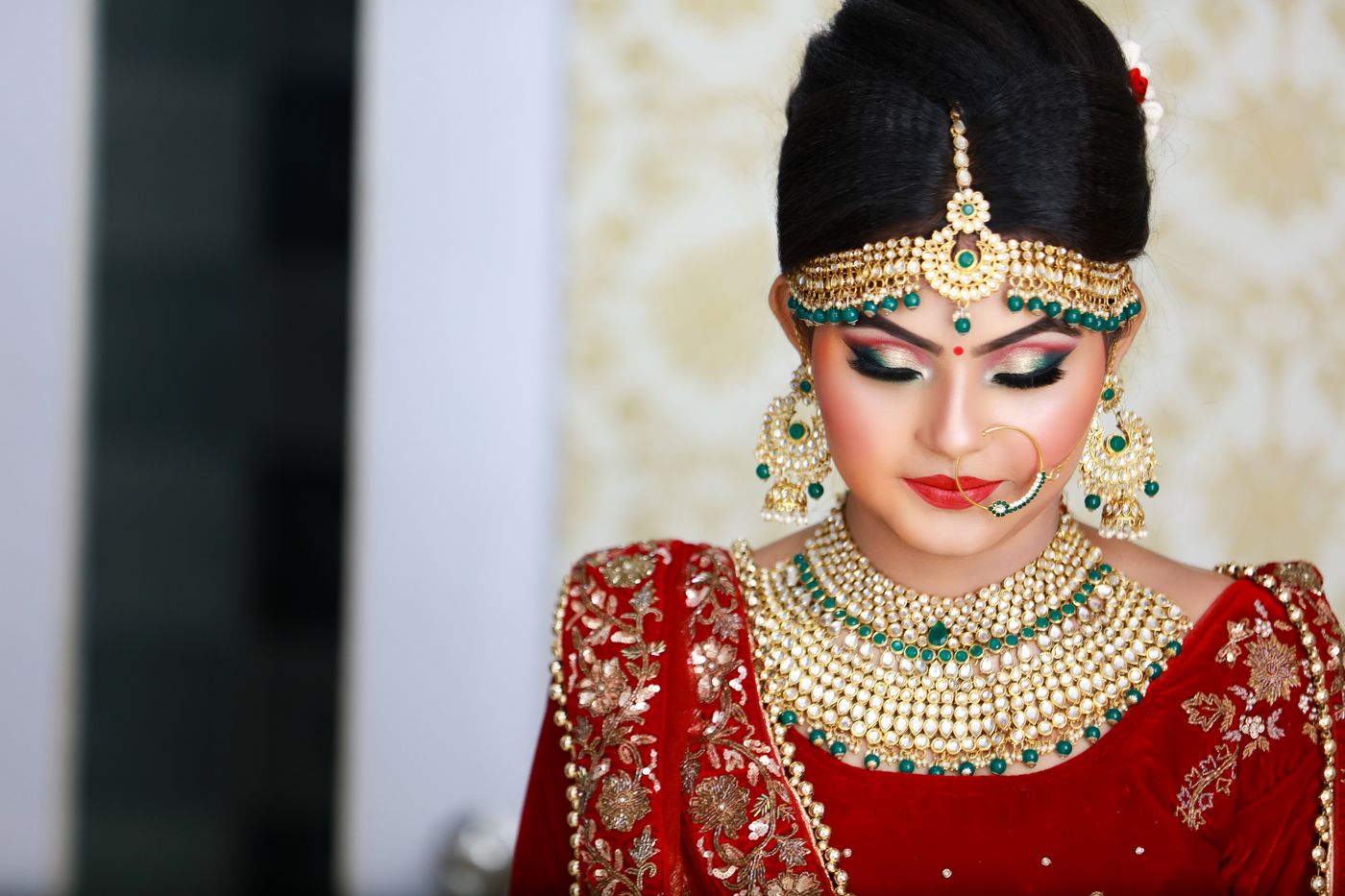 Indian bride in traditional gold jewellery
